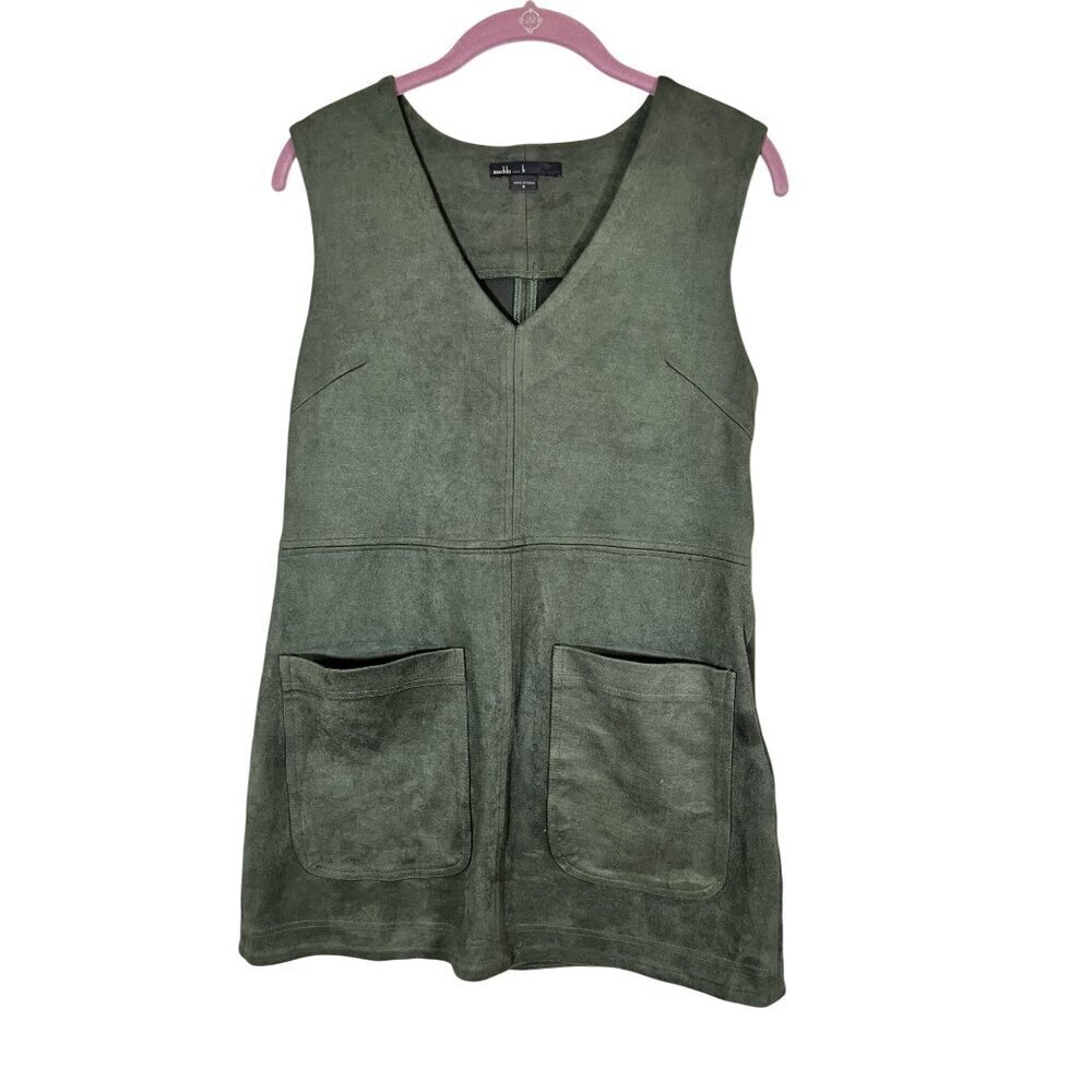 Suede Tank Mini Dress S Green Y2K Chic Preppy Boho Western Classic Mod Go Go 80s